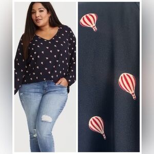 Torrid Navy Hot Air Balloon Blouse Sz L